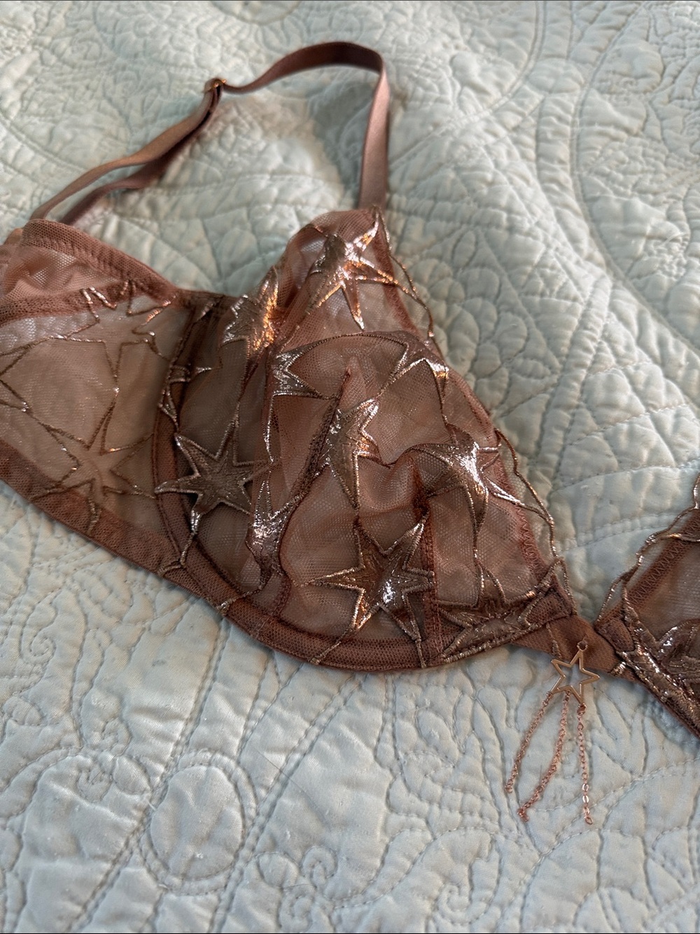 Victoria's Secret Sheer Copper Bra with Metallic Star Detail